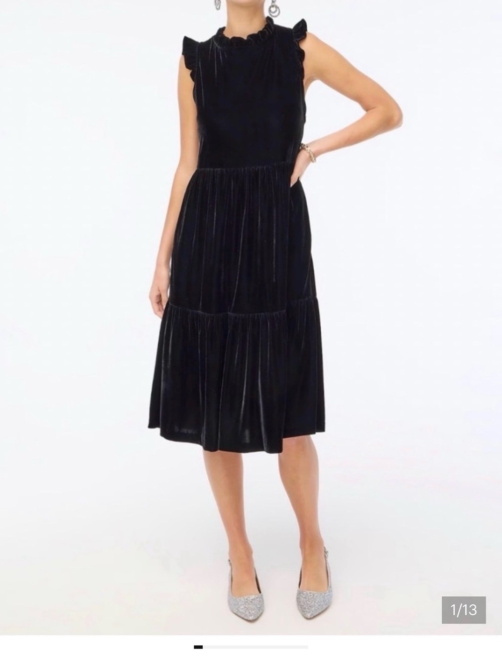 J. Crew Factory Black Velvet Tiered Midi Dress